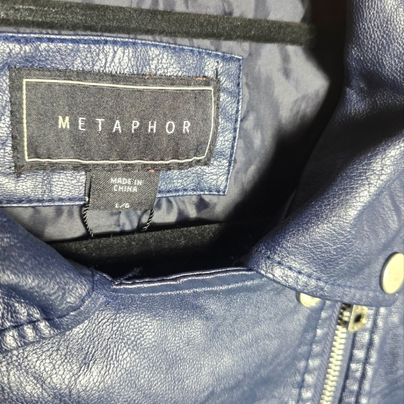 Metaphor faux leather jacket Size:L Color:Navy Blue - Picture 8 of 9